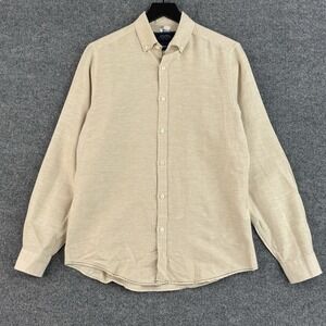 Springfield Linen Button Down Shirt Mens S Beige Regular Fit Travel Long Sleeve